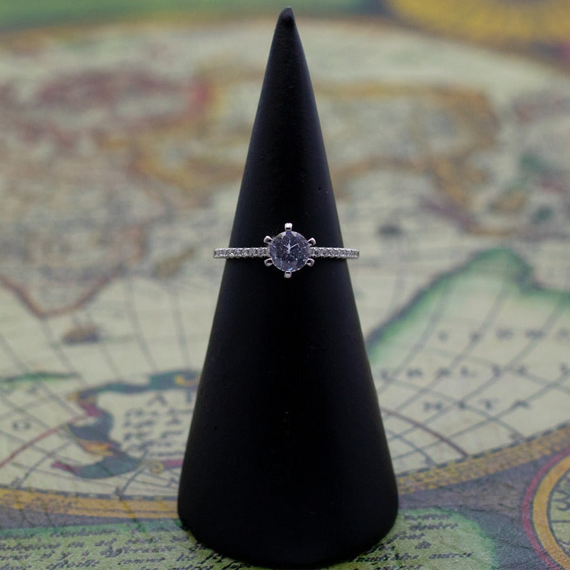 Anillo Plata 925 Solitario Circón Elegante Compromiso