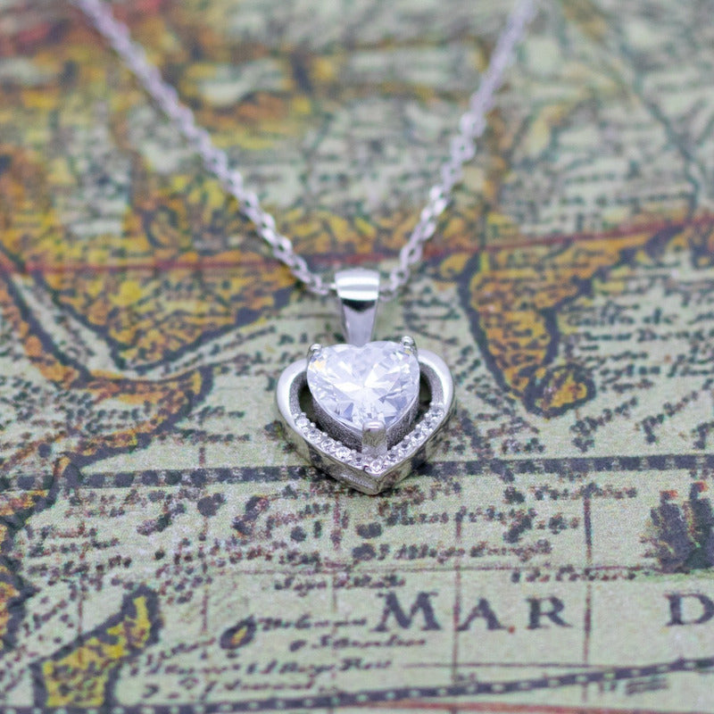 Collar Con Colgante Plata 925 Corazón Circones Elegante