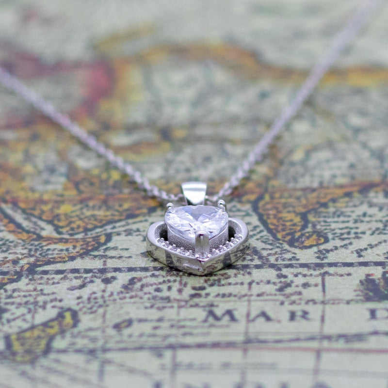 Collar Con Colgante Plata 925 Corazón Circones Elegante