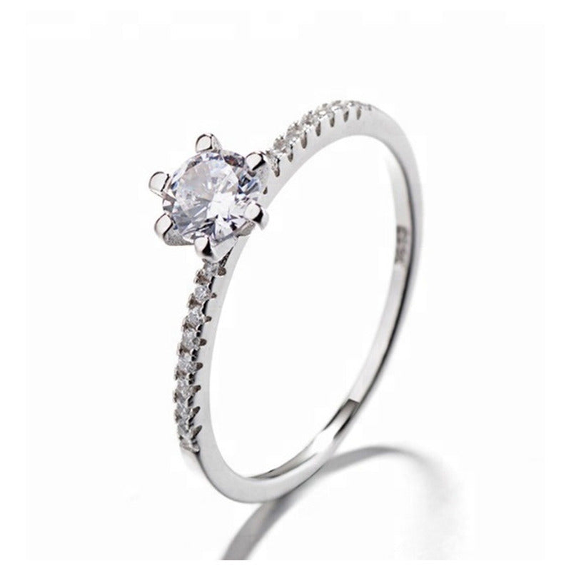 Anillo Plata 925 Solitario Circón Elegante Compromiso