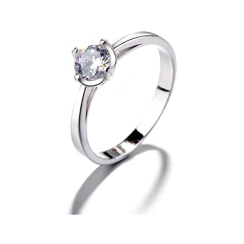 Joya Anillo Plata 925 Solitario Elegante Circón Compromiso