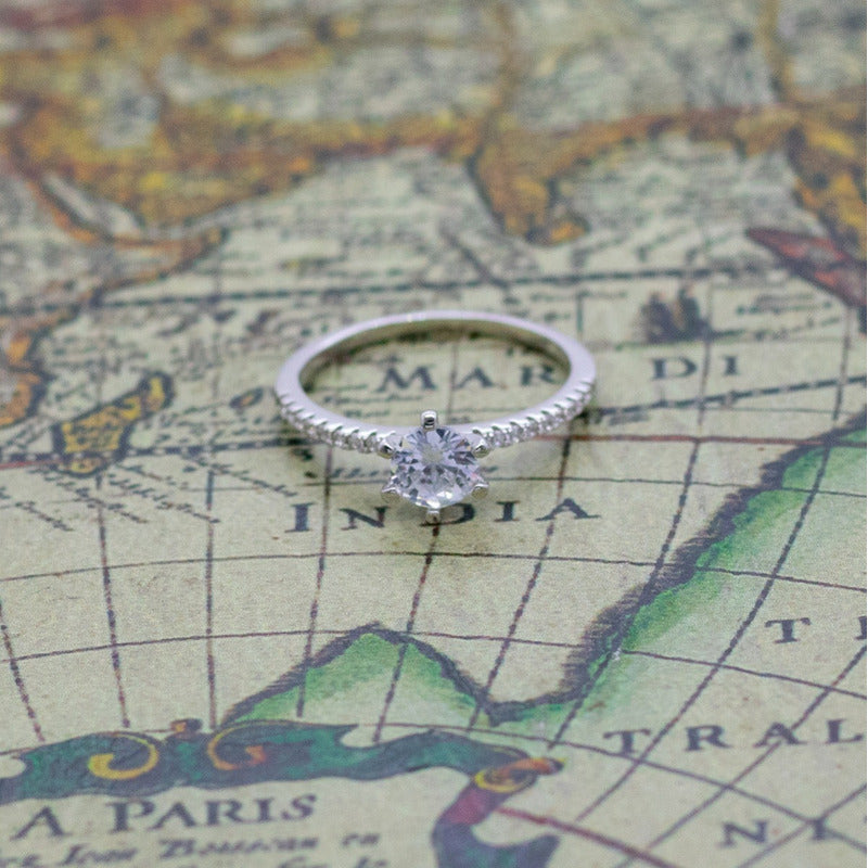 Anillo Plata 925 Solitario Circón Elegante Compromiso