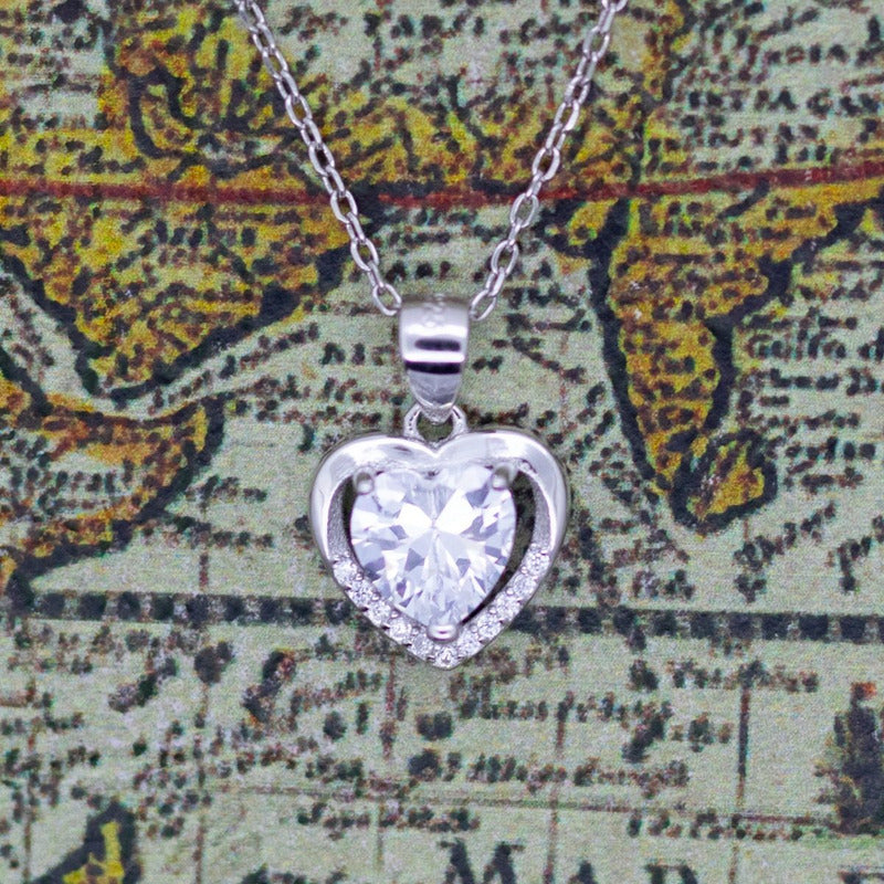 Collar Con Colgante Plata 925 Corazón Circones Elegante