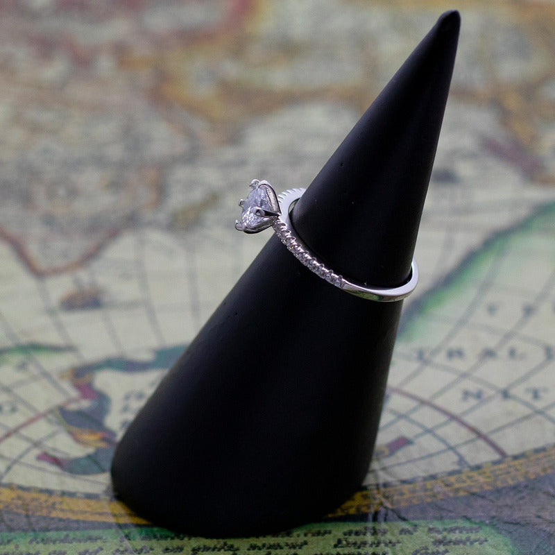 Anillo Plata 925 Solitario Circón Elegante Compromiso