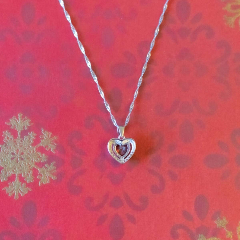 Collar Con Colgante Plata 925 Corazón Circones Elegante