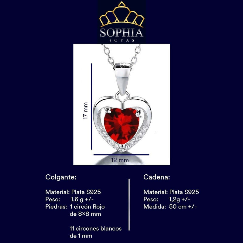 Collar Con Colgante Plata 925 Corazón Circones Elegante