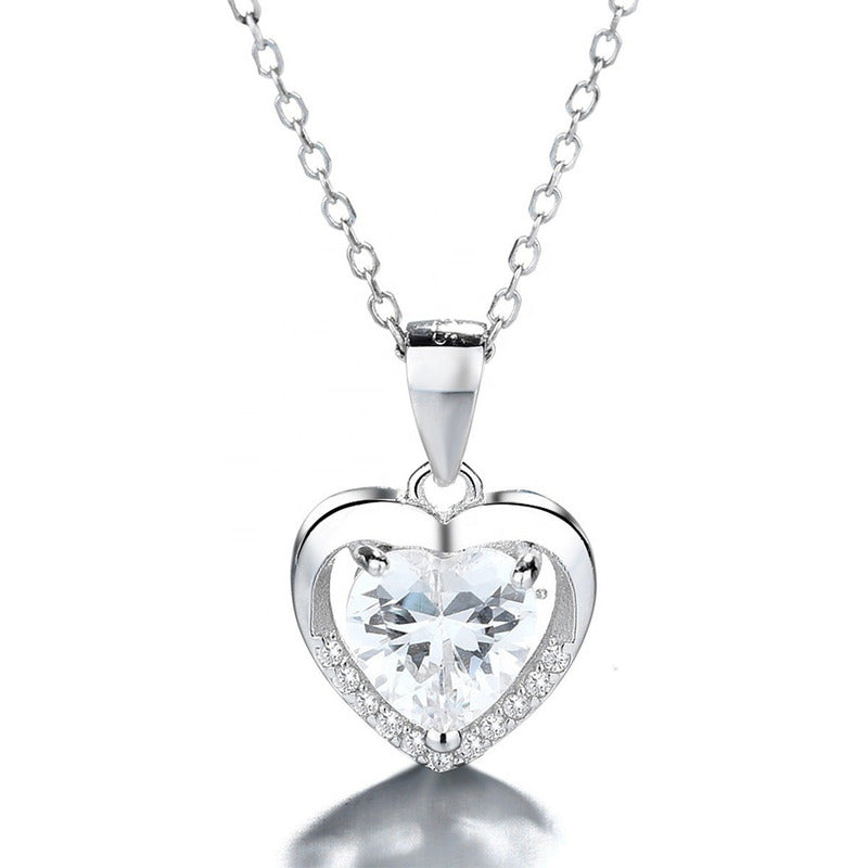 Collar Con Colgante Plata 925 Corazón Circones Elegante