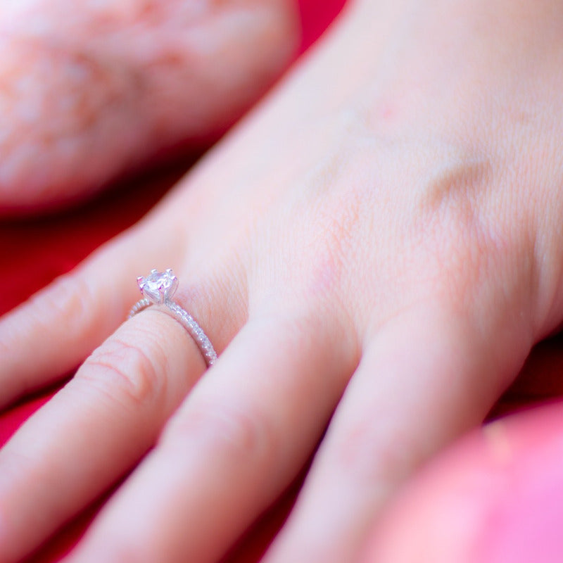 Anillo Plata 925 Solitario Circón Elegante Compromiso