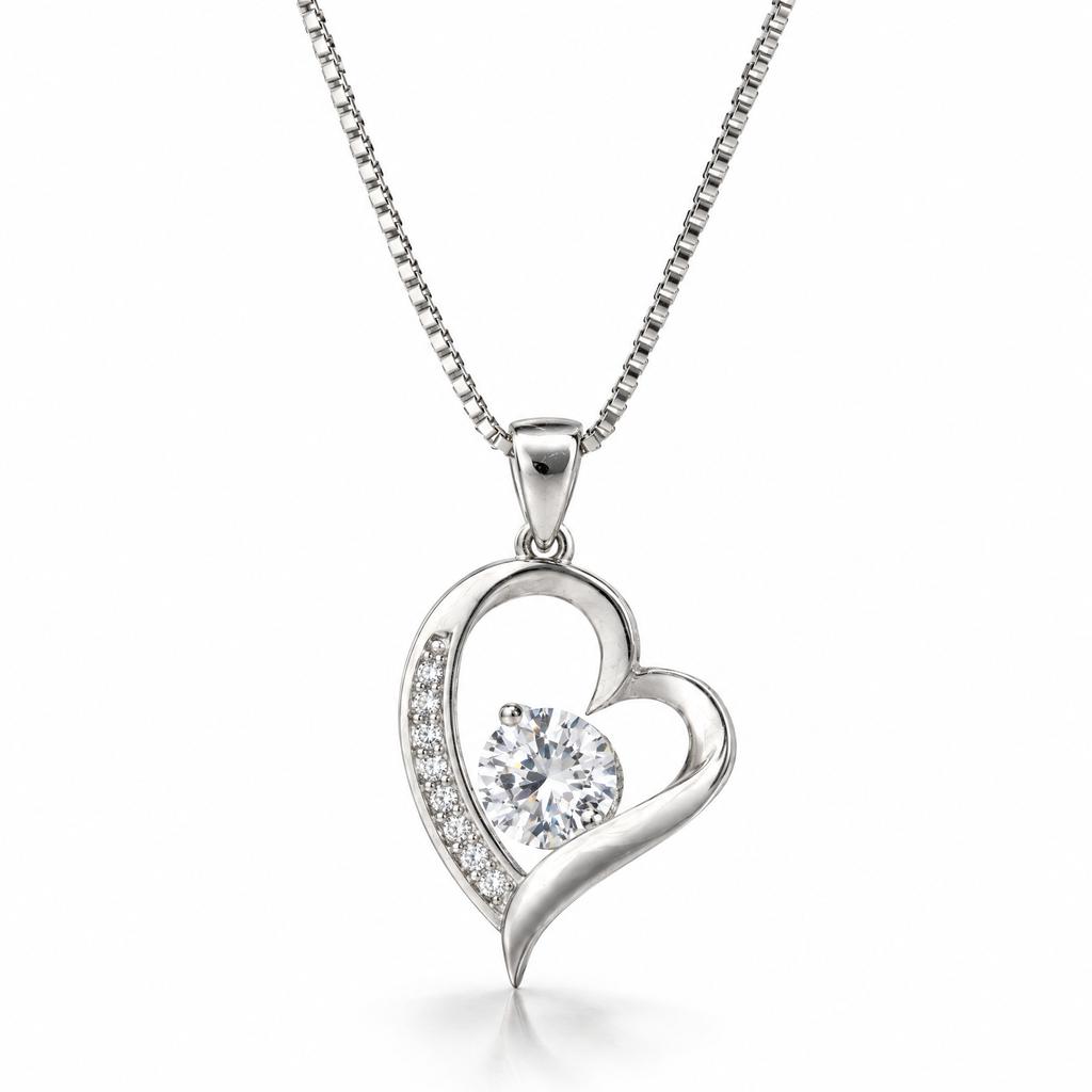 Collar Alia de plata 925 con colgante corazon y circon central