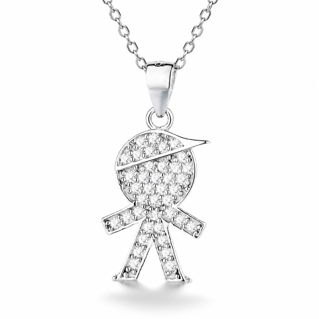 Collar Astryne de plata 925: colgante infantil con circones, fotografía de estudio