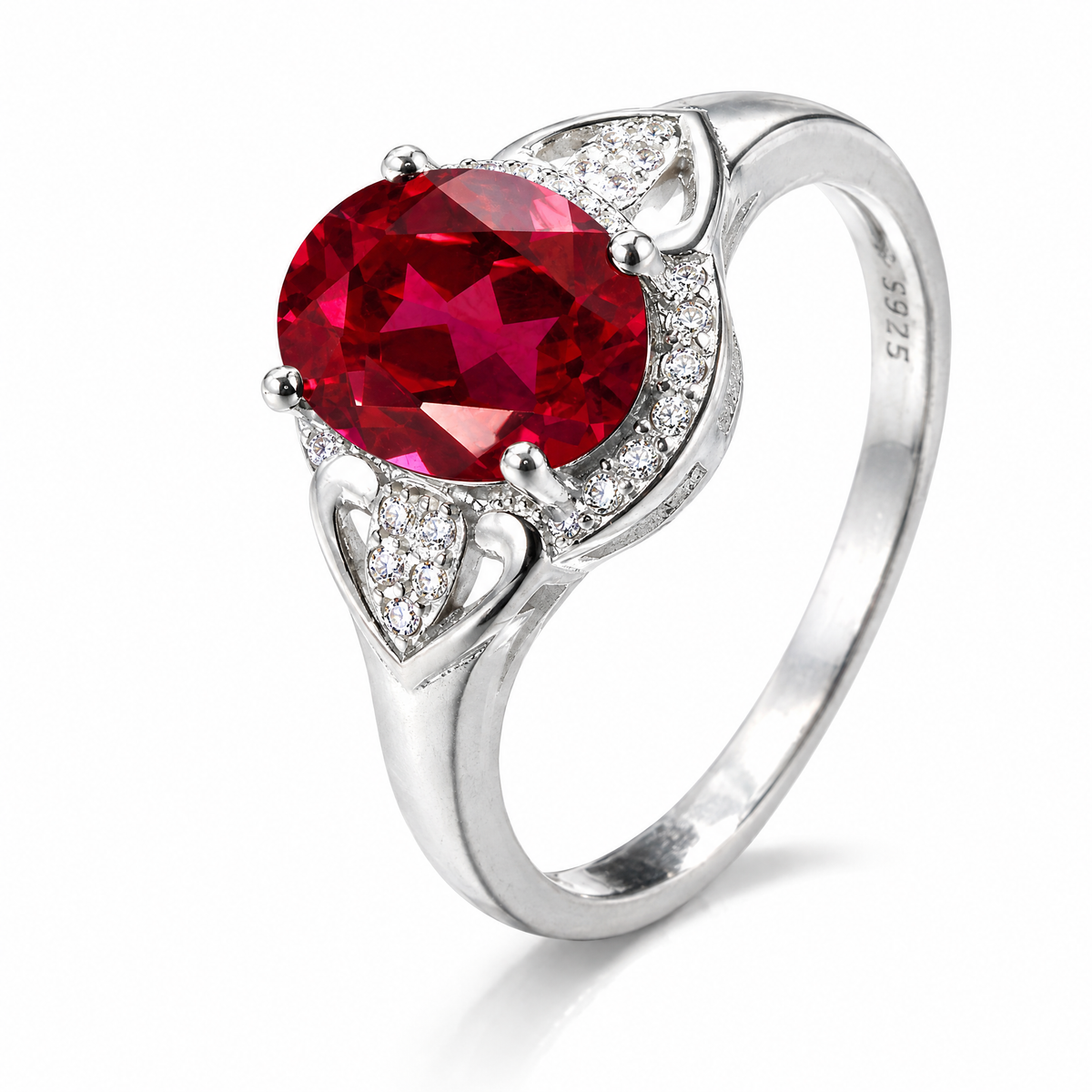 Anillo Elunara Plata 925 con circon rojo ovalado - foto de estudio