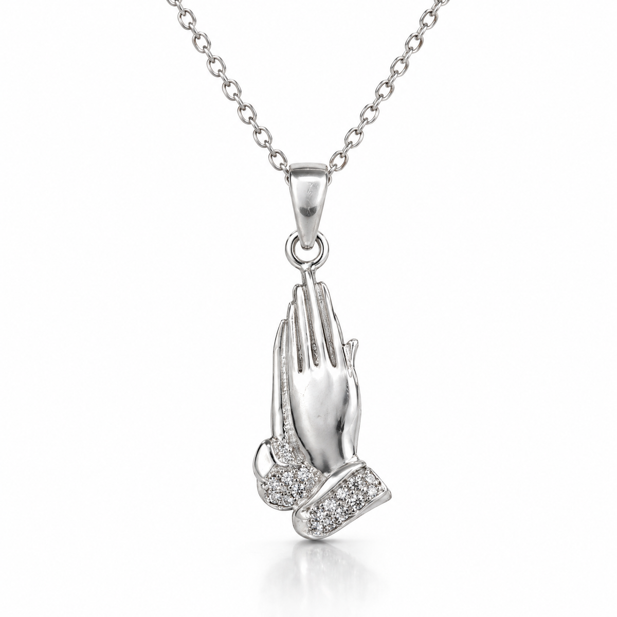 Collar Erya de plata 925 con colgante de manos en oracion y circones