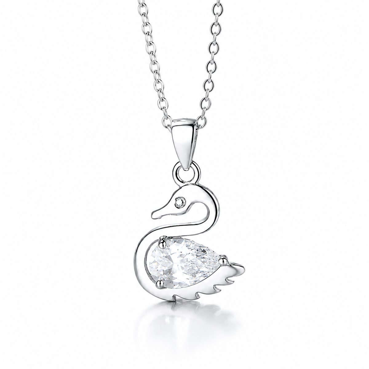 Collar Eryvolis de plata 925: cisne con circón lágrima, fotografía de estudio