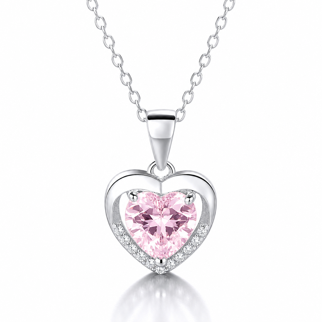 Collar Isora de plata 925 con colgante de corazón y circón rosa claro