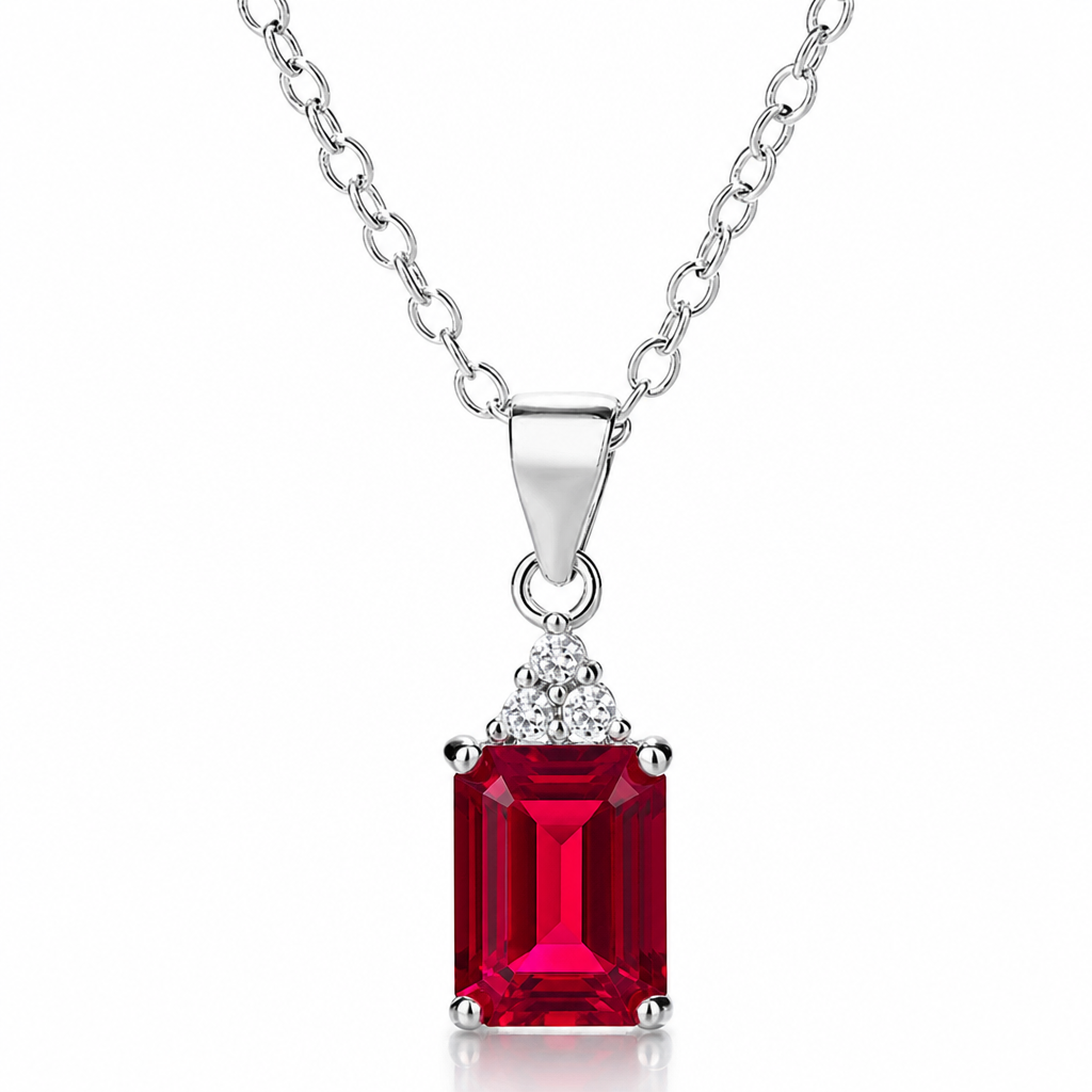 Collar Velora de plata 925 con colgante rectangular y circón rojo rubí