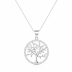 Collar Solarae de plata 925 con colgante Árbol de la Vida y circones blancos