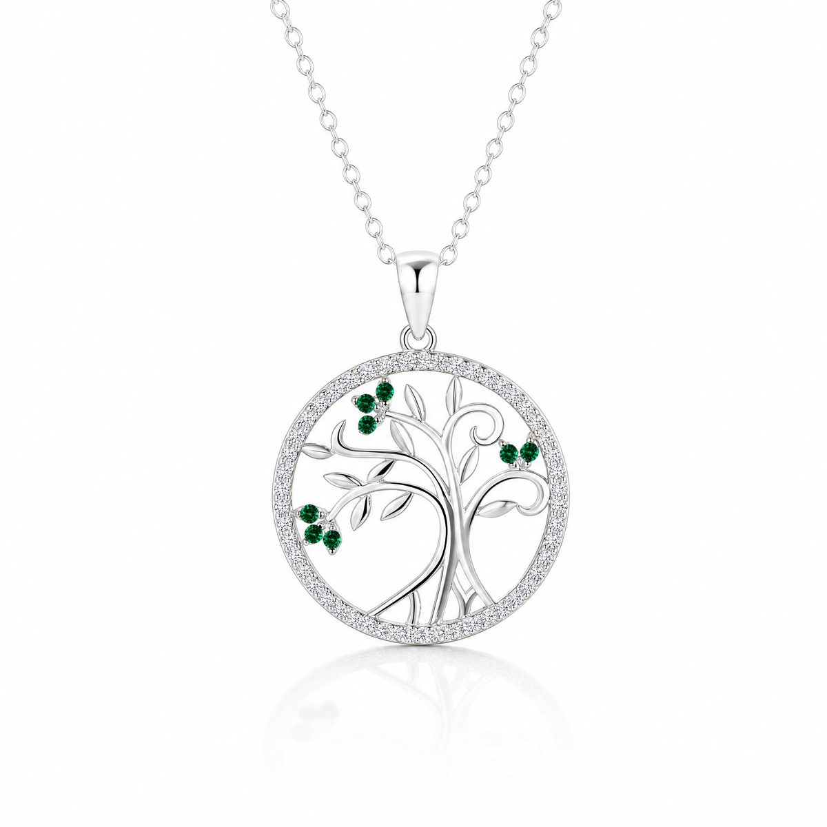 Collar Solarae de plata 925 con Árbol de la Vida y circones verdes
