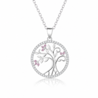 Collar Solarae de plata 925 con Árbol de la Vida y circones rosados