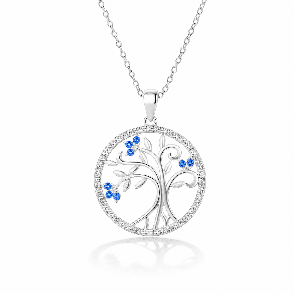 Collar Solarae de plata 925 con Árbol de la Vida y circones azules
