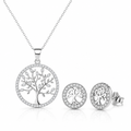 Conjunto Saphirae blanco plata 925: collar y aros árbol de la vida