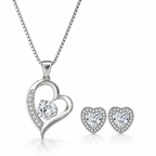 Conjunto Sora plata 925: collar corazón y aros corazón con circones