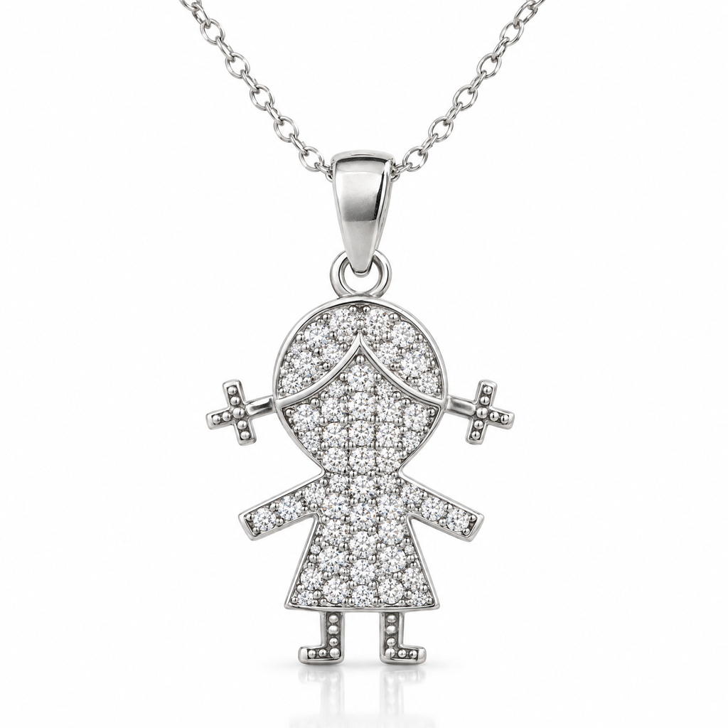 Collar Marielis de plata 925 con colgante de nina y circones