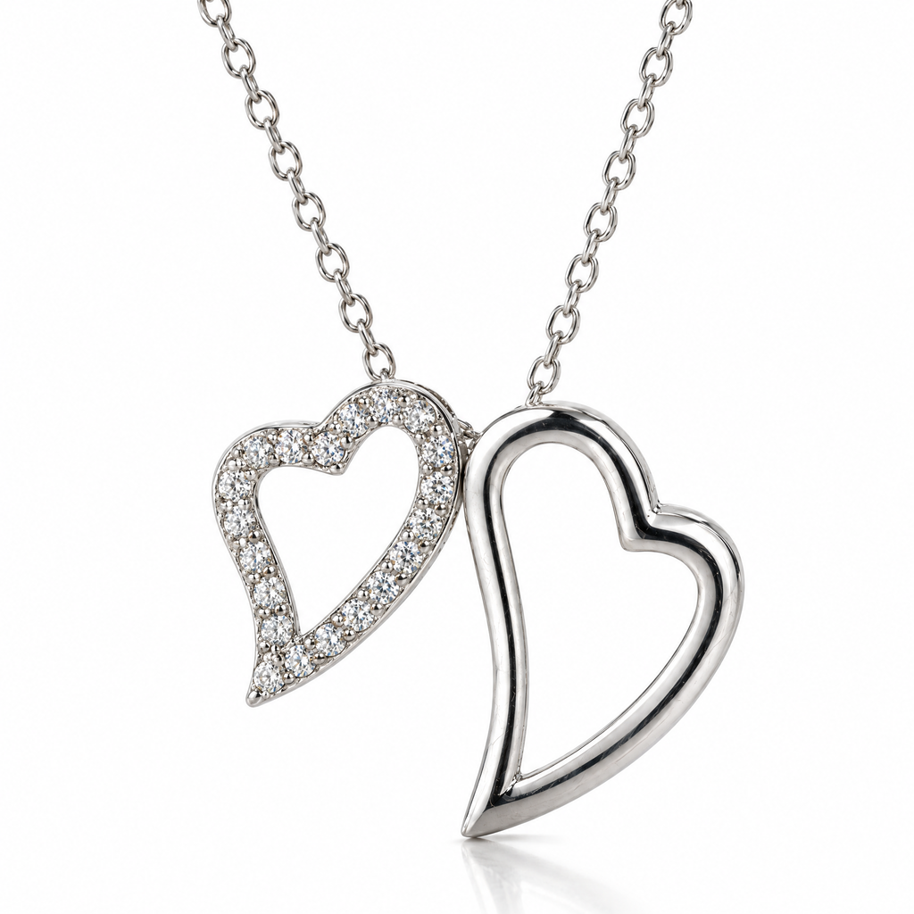 Collar Nyssarel de plata 925 con doble corazon entrelazado y circones