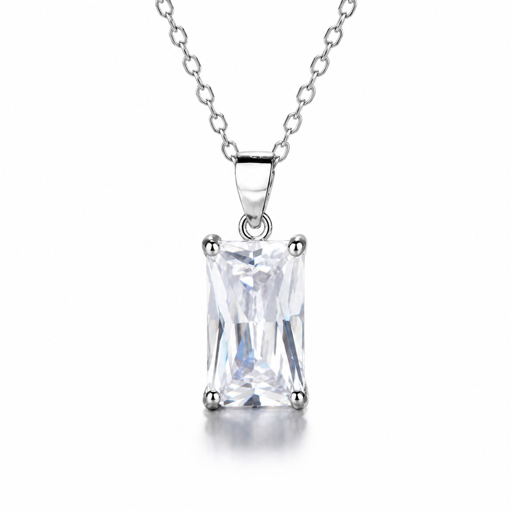 Collar Nythera de plata 925: circón rectangular, fotografía de estudio