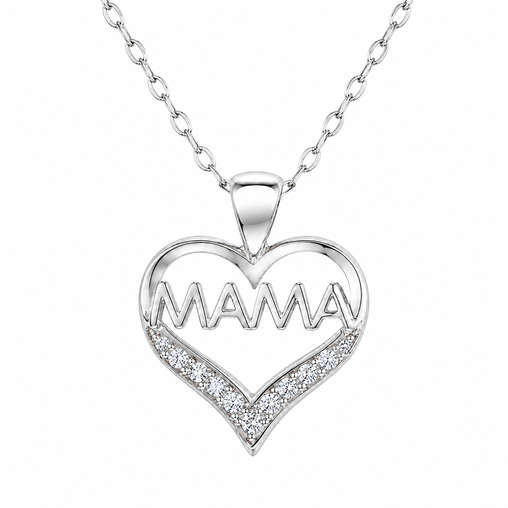 Collar Nyvelis de plata 925: corazón MAMA con circones, fotografía de estudio