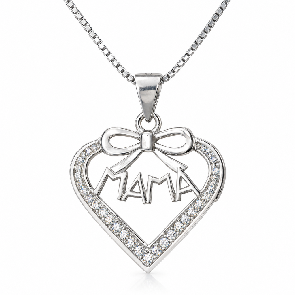 Collar Olyne de plata 925 con colgante corazon MAMA y circones