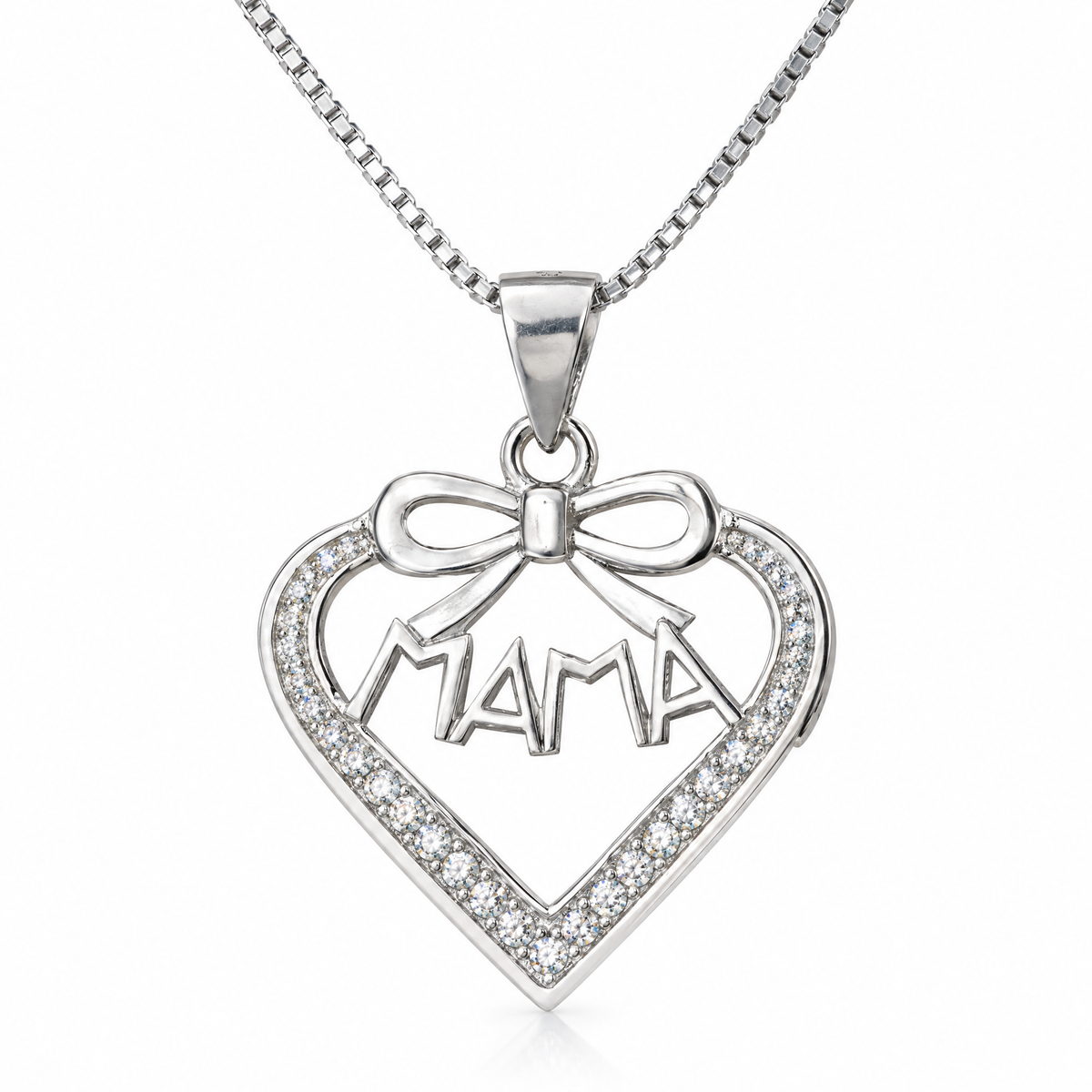 Collar Olyne de plata 925 con colgante corazon MAMA y circones
