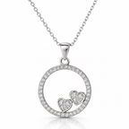 Collar Orla de plata 925 con colgante circular y dos corazones de circones