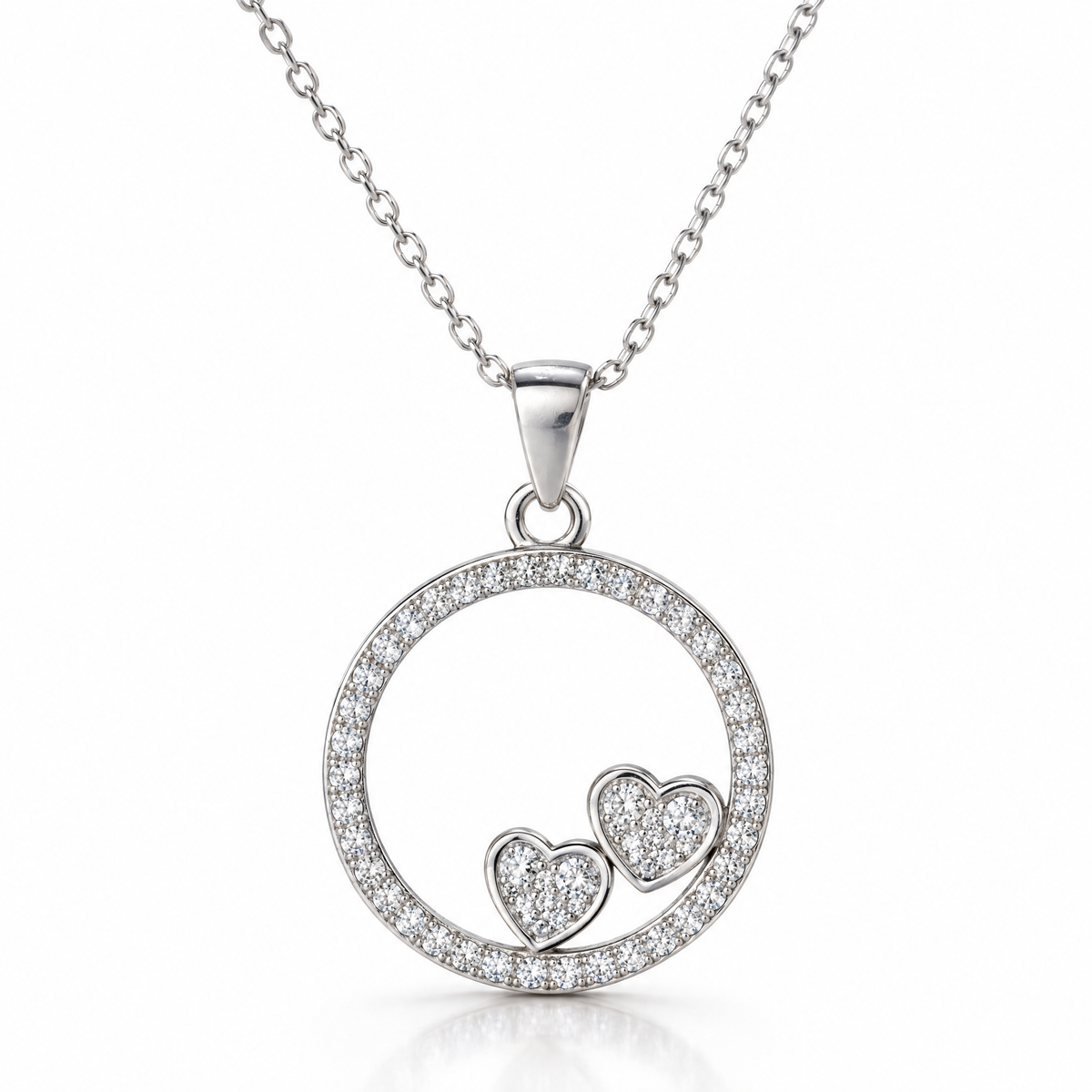 Collar Orla de plata 925 con colgante circular y dos corazones de circones