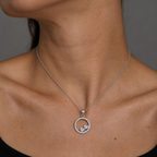 Collar Orla de plata 925 puesto, colgante circular sobre el cuello