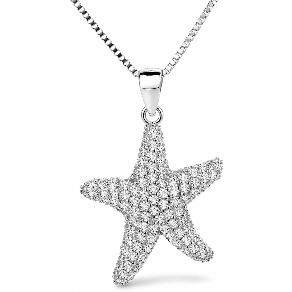 Collar Seraphis de plata 925: estrella de mar con circones, fotografía de estudio