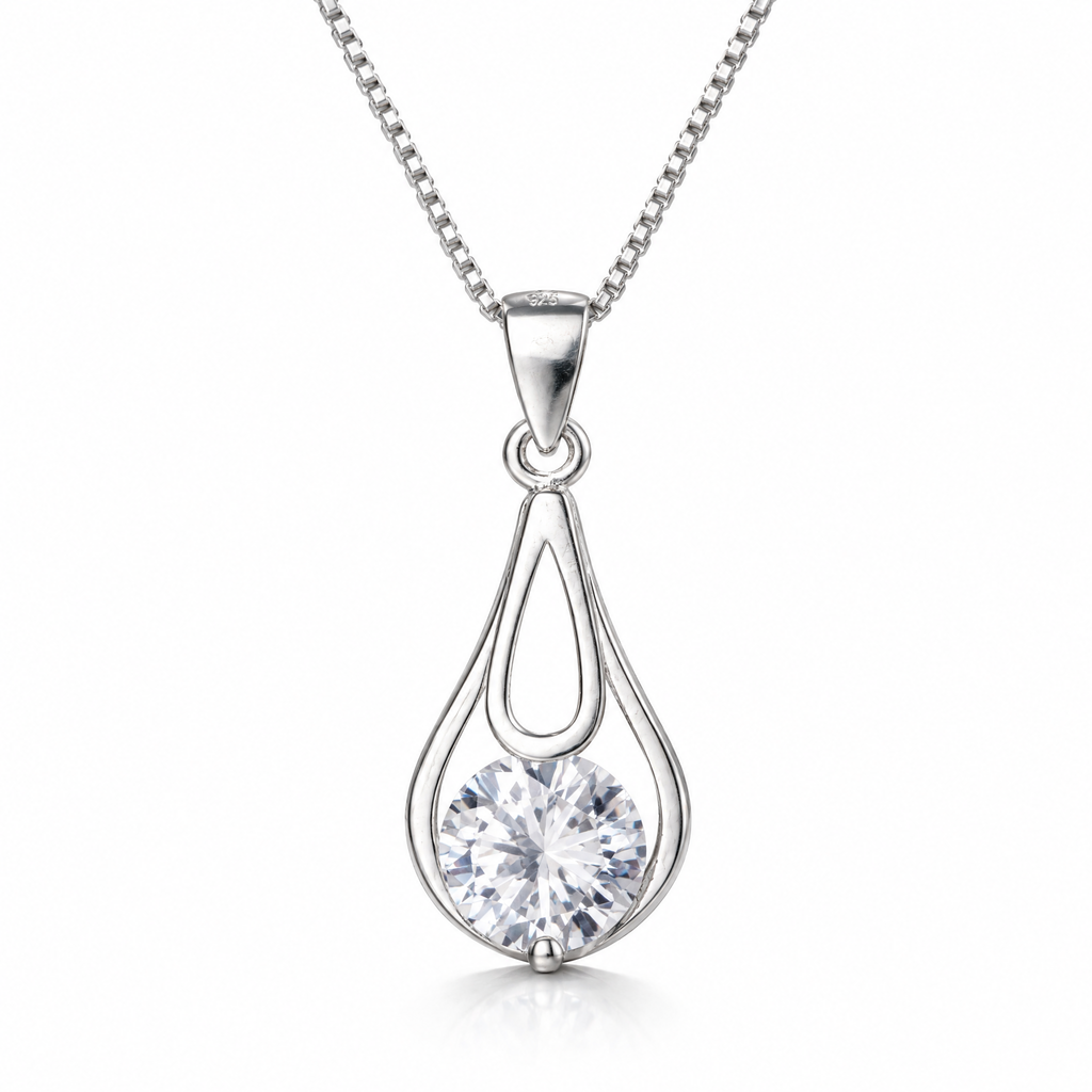 Collar Zahara de plata 925 con colgante gota y circon central