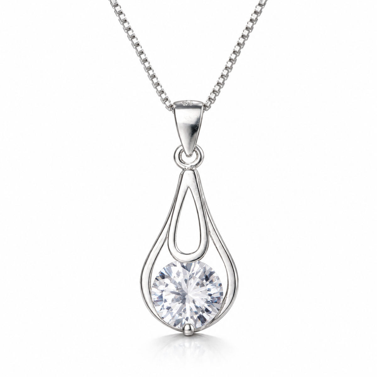 Collar Zahara de plata 925 con colgante gota y circon central